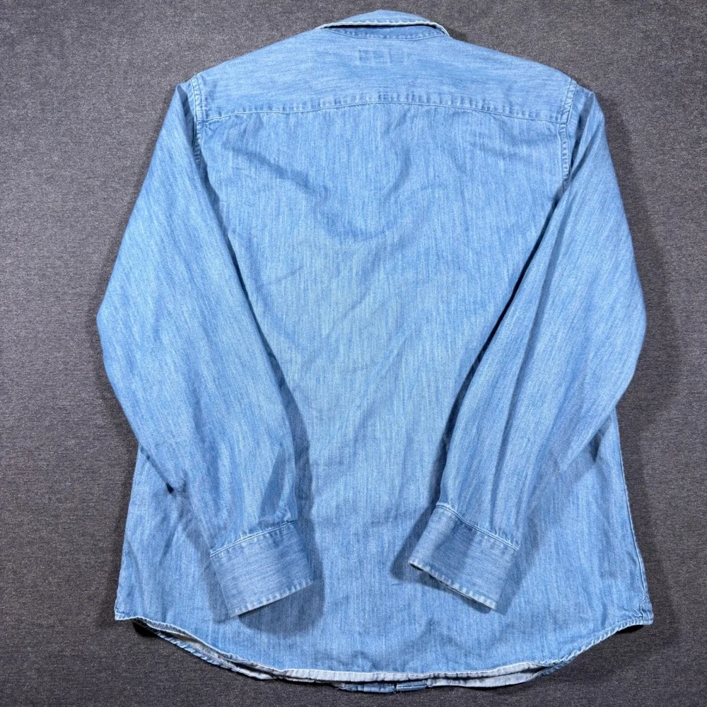 Banana Republic Button Down Shirt Mens Large Blue Slim Fit Denim Cotton Stretch